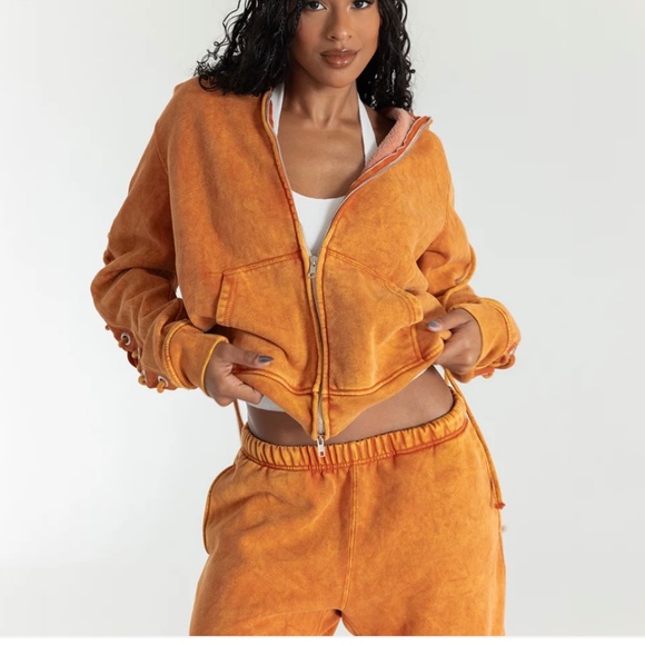 SAMARIA LEAH Aspen Spice Orange Lace-Up Hooded 2 Piece Sweatsuit Size M - Picture 16 of 16